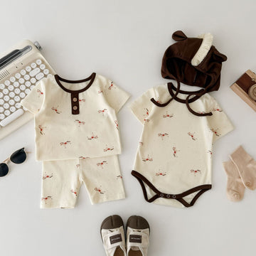 Pony Print Jumpsuit Shorts Set ポニー 半袖ロンパース トップス ショートパンツ セット【mh0013351】 TOMMY'S GIFTS 半袖セットアップ