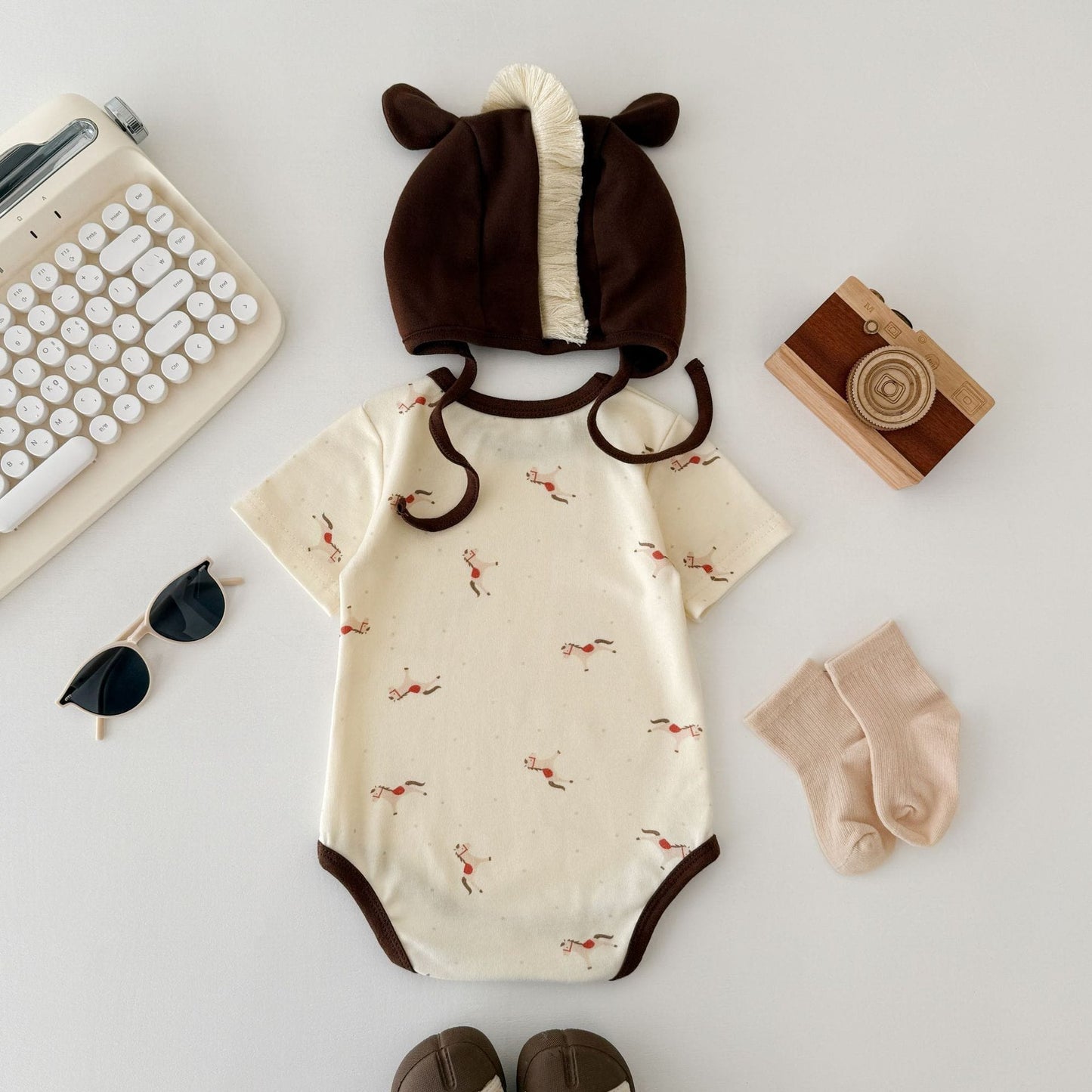 Pony Print Jumpsuit Shorts Set ポニー 半袖ロンパース トップス ショートパンツ セット【mh0013351】 TOMMY'S GIFTS 半袖セットアップ