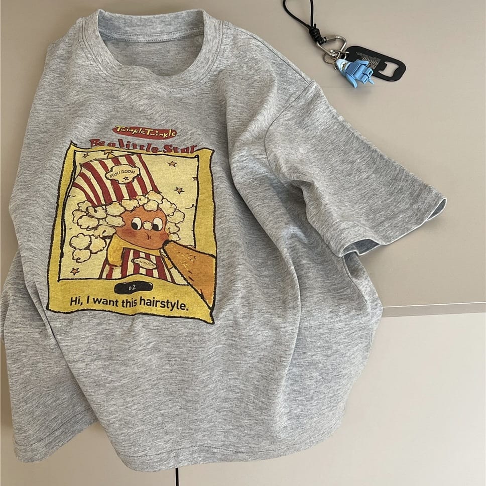 Popcorn Character T-shirt キャラクター 半袖Tシャツ【mh0012948】 Light Gray / 100cm snidols 半袖Tシャツ
