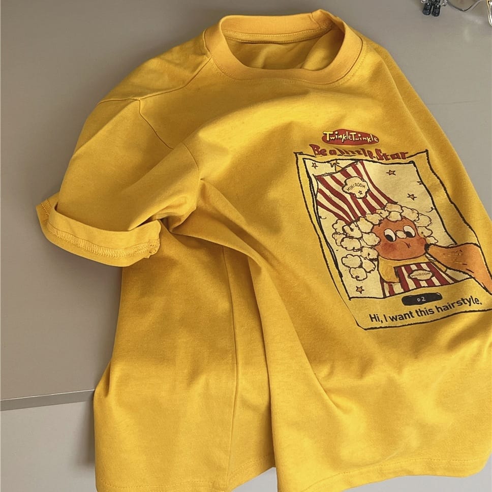 Popcorn Character T-shirt キャラクター 半袖Tシャツ【mh0012948】 Yellow / 100cm snidols 半袖Tシャツ