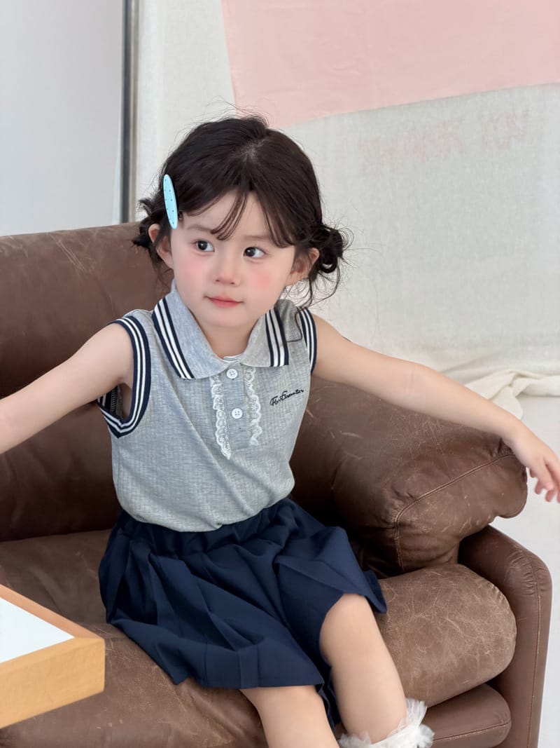 Preppy Sleeveless Polo Skirt Setup 襟付きノースリーブ 裾プリーツスカート【mh0012744】 MaiTianJi ノースリーブセットアップ