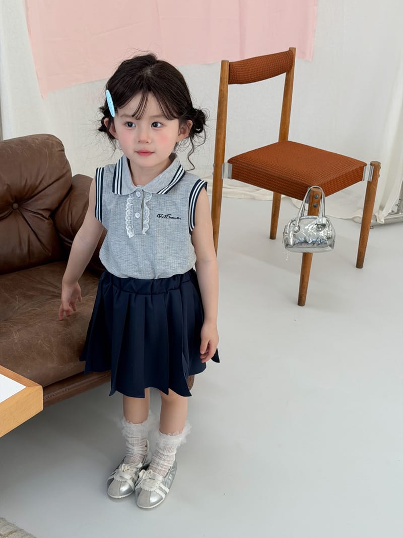 Preppy Sleeveless Polo Skirt Setup 襟付きノースリーブ 裾プリーツスカート【mh0012744】 MaiTianJi ノースリーブセットアップ