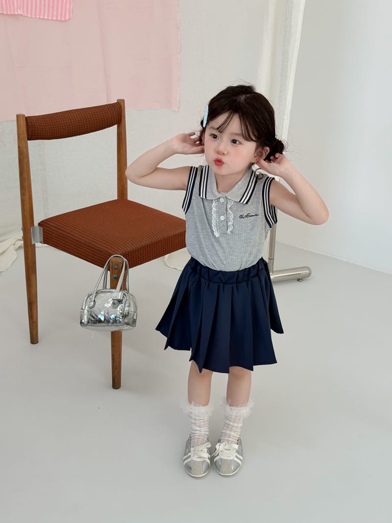 Preppy Sleeveless Polo Skirt Setup 襟付きノースリーブ 裾プリーツスカート【mh0012744】 MaiTianJi ノースリーブセットアップ