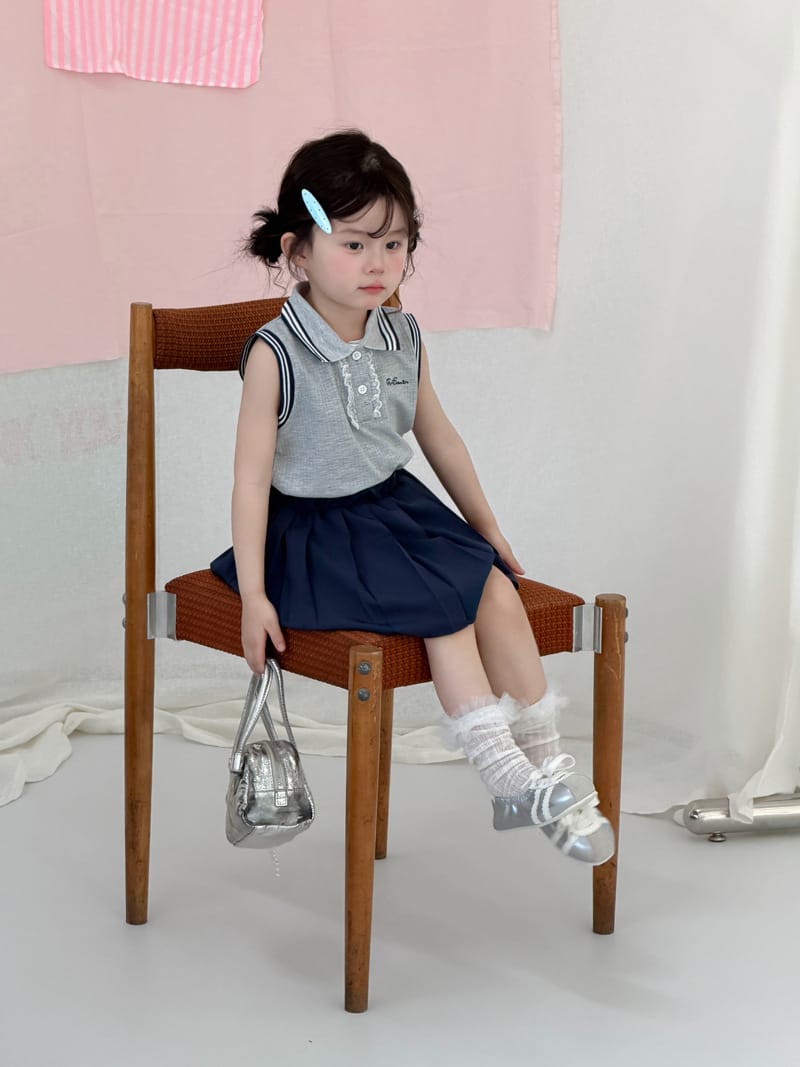 Preppy Sleeveless Polo Skirt Setup 襟付きノースリーブ 裾プリーツスカート【mh0012744】 MaiTianJi ノースリーブセットアップ