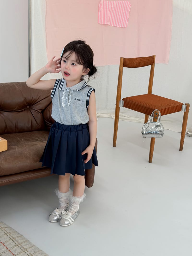 Preppy Sleeveless Polo Skirt Setup 襟付きノースリーブ 裾プリーツスカート【mh0012744】 MaiTianJi ノースリーブセットアップ