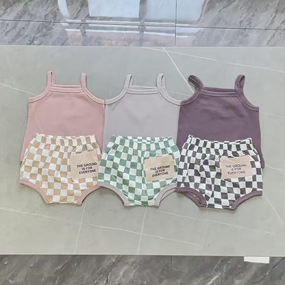 ベビーセットアップ 2点セット キャミソール+チェックブルマパンツ 3カラー【mh0006031】