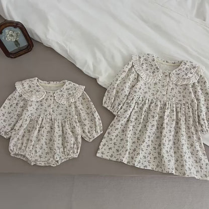 Baby & Kids Lace Peter Pan Collar Floral Print A-line Long Sleeve Romper/Dress [mh0007537]