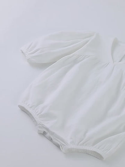 ベビーロンパース 長袖パフスリーブボディスーツ ボリュームスリーブ ホワイト【mh0005412】