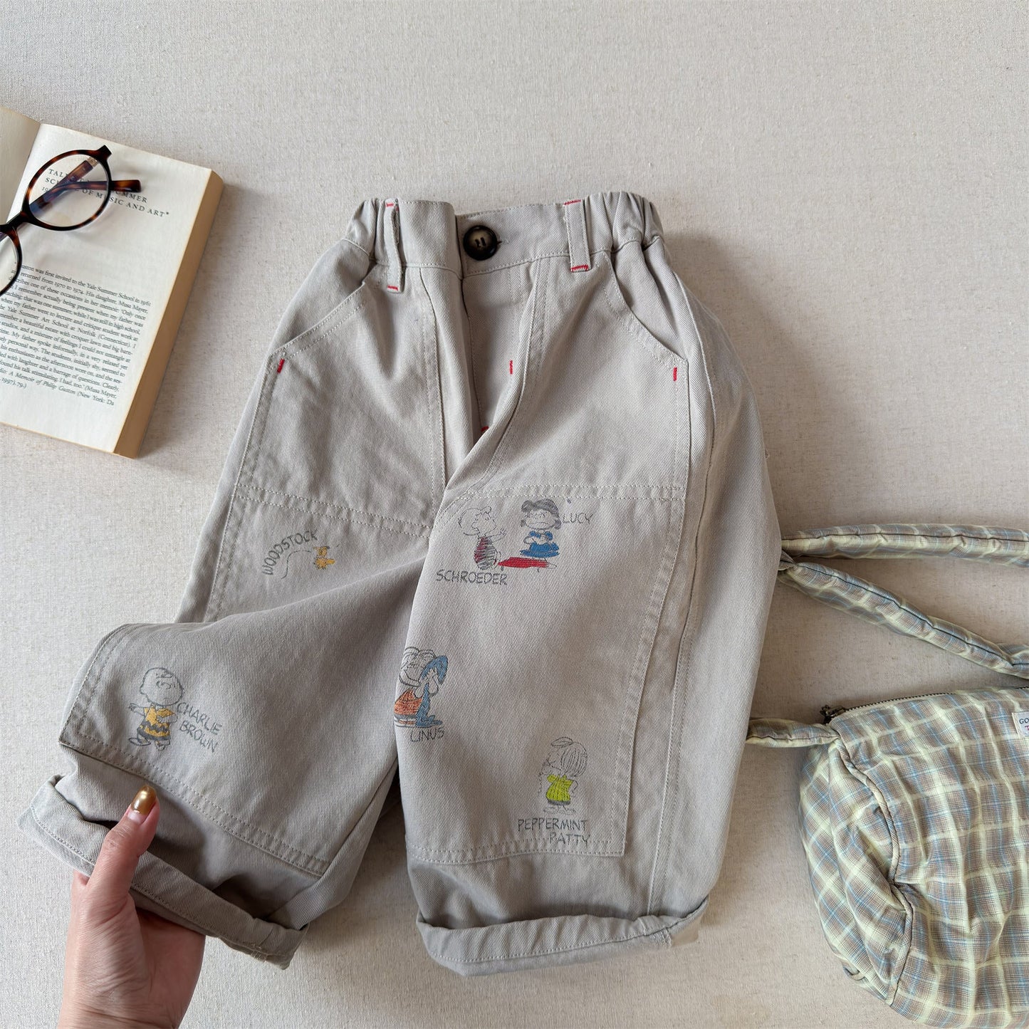 Print Cotton Tapered Pants プリント コットン テーパードパンツ【mh0012457】 Khaki / 80cm ADbaby ロングパンツ・スウェットパンツ