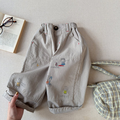 Print Cotton Tapered Pants プリント コットン テーパードパンツ【mh0012457】 Khaki / 80cm ADbaby ロングパンツ・スウェットパンツ