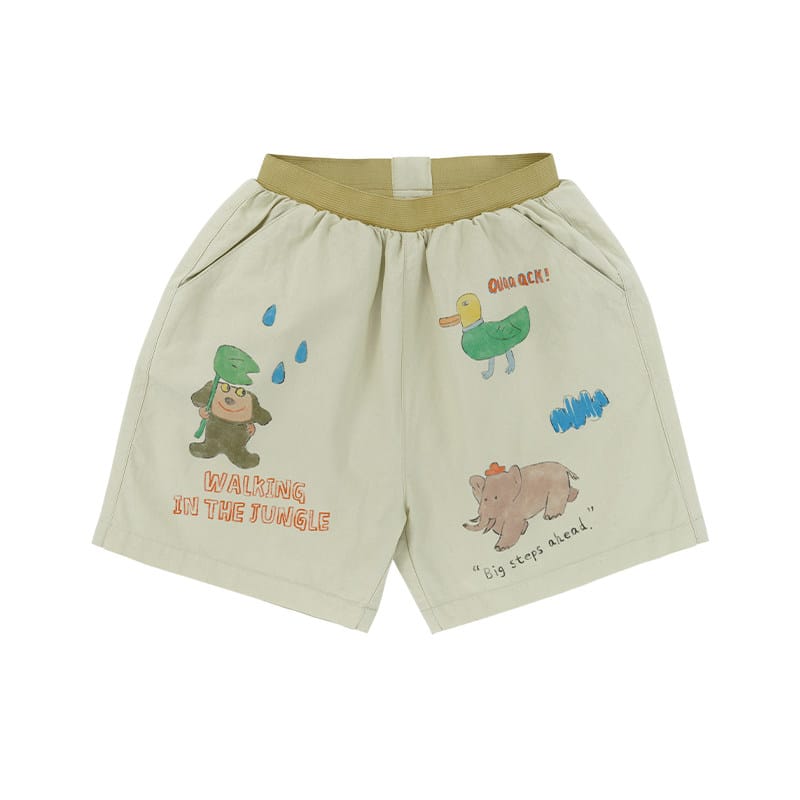 Printed Beach Shorts イラスト ハーフパンツ【mh0013102】 Beige Gray / 90cm RICE & SKY ハーフパンツ・ショートパンツ