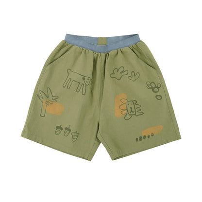 Printed Beach Shorts イラスト ハーフパンツ【mh0013102】 Moss Green / 90cm RICE & SKY ハーフパンツ・ショートパンツ