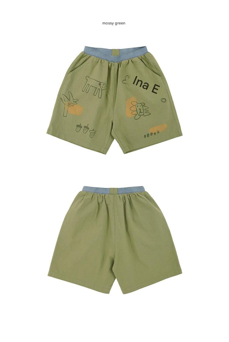 Printed Beach Shorts イラスト ハーフパンツ【mh0013102】 RICE & SKY ハーフパンツ・ショートパンツ