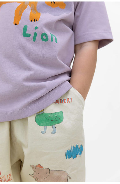 Printed Beach Shorts イラスト ハーフパンツ【mh0013102】 RICE & SKY ハーフパンツ・ショートパンツ