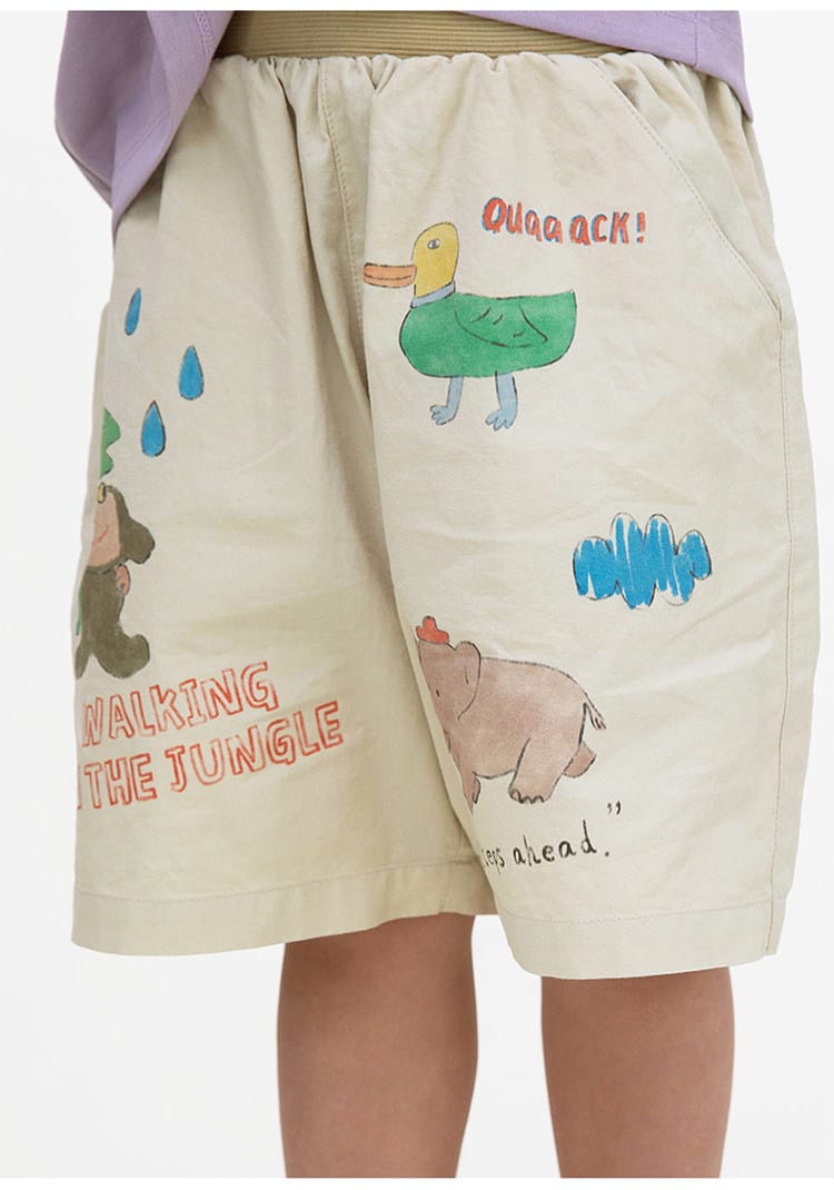 Printed Beach Shorts イラスト ハーフパンツ【mh0013102】 RICE & SKY ハーフパンツ・ショートパンツ