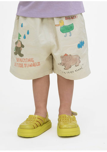 Printed Beach Shorts イラスト ハーフパンツ【mh0013102】 RICE & SKY ハーフパンツ・ショートパンツ