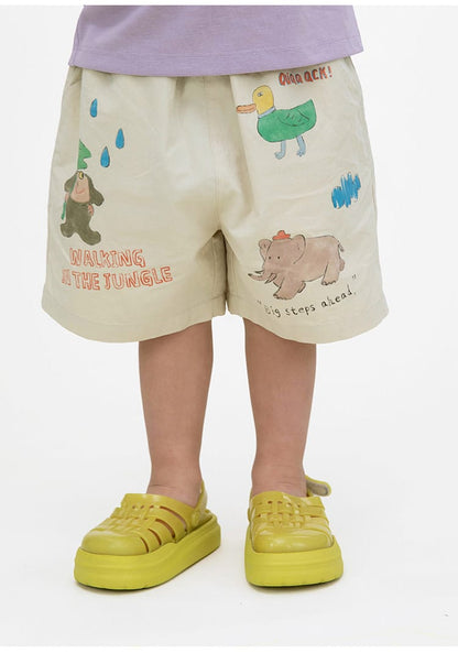 Printed Beach Shorts イラスト ハーフパンツ【mh0013102】 RICE & SKY ハーフパンツ・ショートパンツ