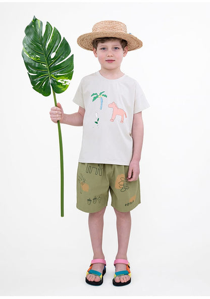 Printed Beach Shorts イラスト ハーフパンツ【mh0013102】 RICE & SKY ハーフパンツ・ショートパンツ