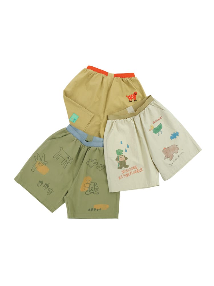 Printed Beach Shorts イラスト ハーフパンツ【mh0013102】 RICE & SKY ハーフパンツ・ショートパンツ