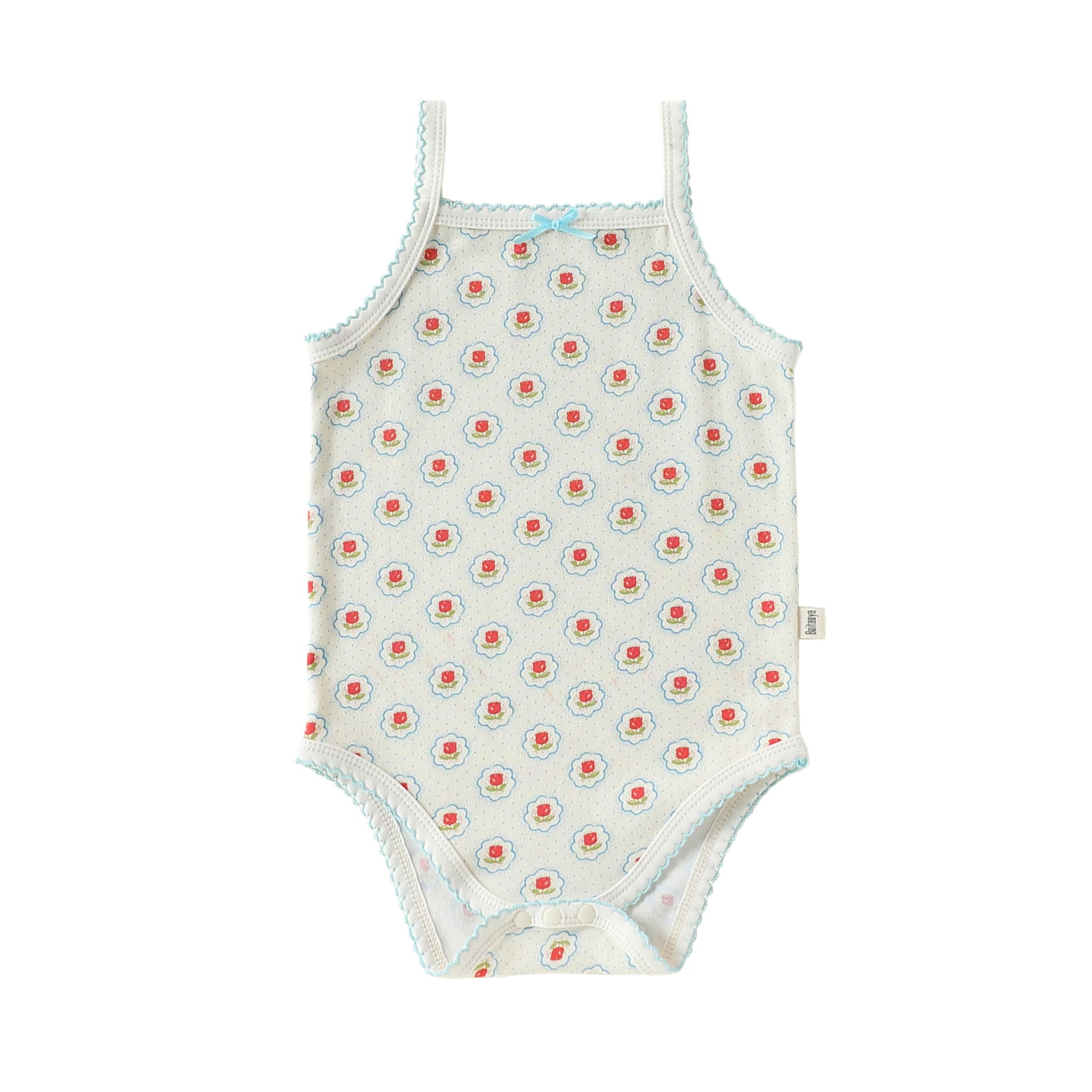 Printed Camisole Romper チェリー ストロベリー キャミソールロンパース【mh0013025】 Light blue flower letter / 66cm Beitaoya ノースリーブロンパース