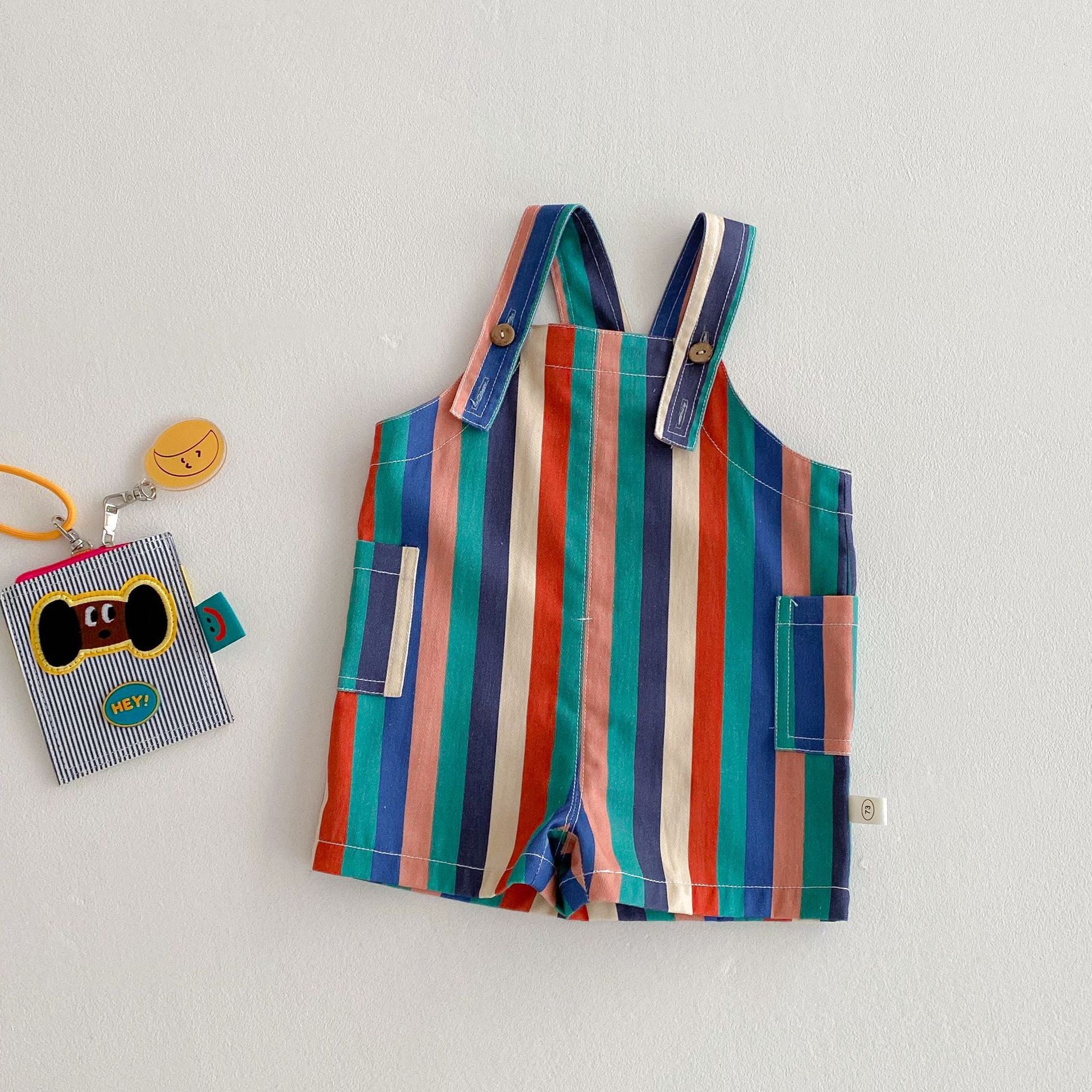 Printed Cotton Overalls プリント オーバーオール【mh0012337】 73CM / Color strip shorts mamahalo shop