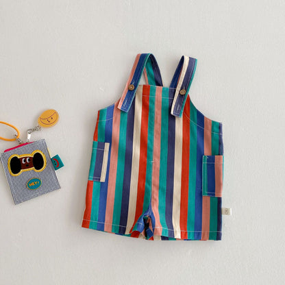 Printed Cotton Overalls プリント オーバーオール【mh0012337】 73CM / Color strip shorts mamahalo shop