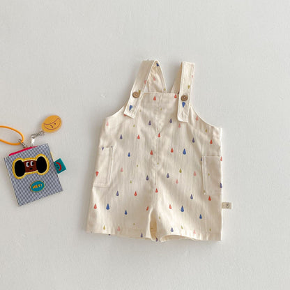 Printed Cotton Overalls プリント オーバーオール【mh0012337】 73CM / Raindrop shorts mamahalo shop