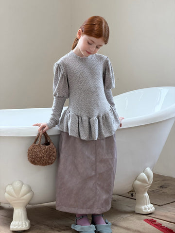 キッズ ジュニア PUレザー 無地 Aライン ロングスカート【mh0014370】 Jianzidan スカート