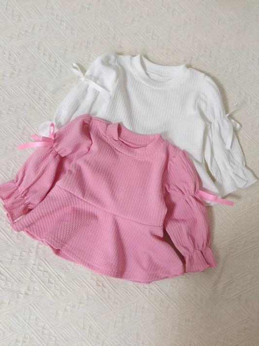 Puff Sleeve Bow Doll Shirt Set パッチワーク パフスリーブ セットアップ【mh0012305】 yi nian ni