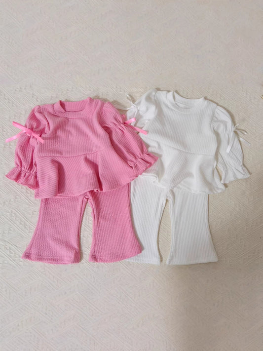 Puff Sleeve Bow Doll Shirt Set パッチワーク パフスリーブ セットアップ【mh0012305】 yi nian ni