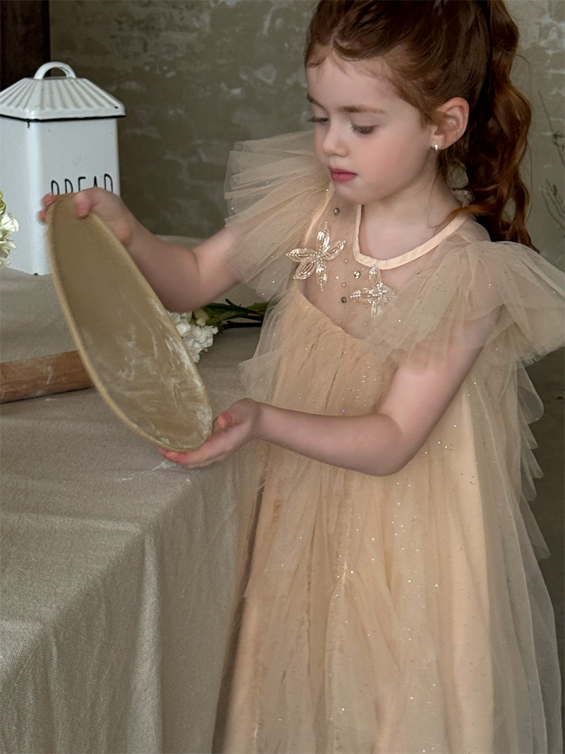 Puff Sleeve Butterfly Mesh Princess Dress バタフライ チュール 半袖ワンピース【mh0012412】 Chengle