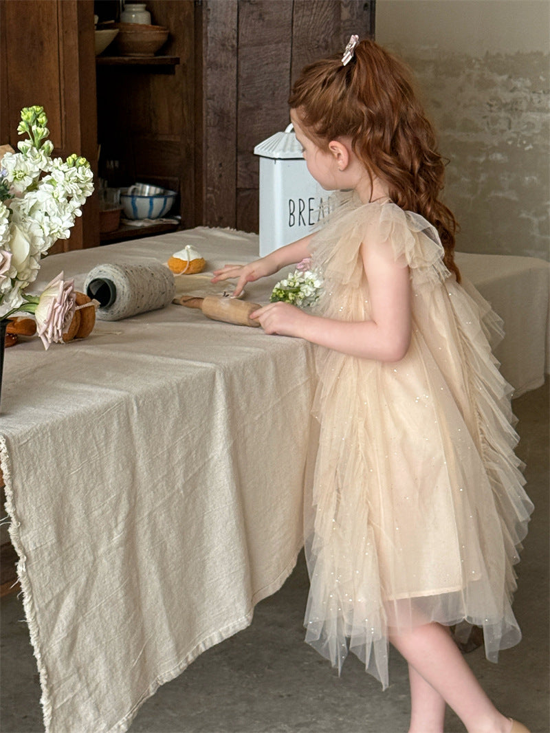 Puff Sleeve Butterfly Mesh Princess Dress バタフライ チュール 半袖ワンピース【mh0012412】 Chengle