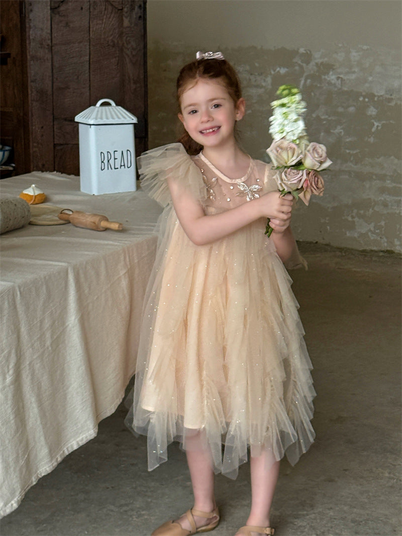 Puff Sleeve Butterfly Mesh Princess Dress バタフライ チュール 半袖ワンピース【mh0012412】 Chengle