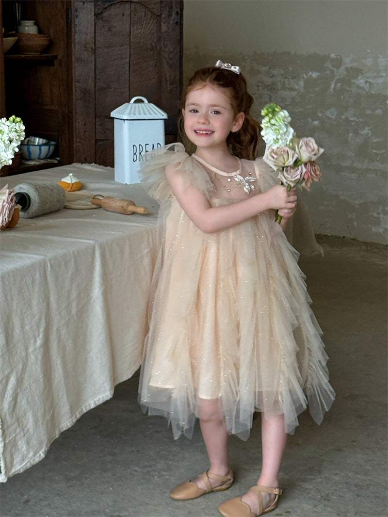 Puff Sleeve Butterfly Mesh Princess Dress バタフライ チュール 半袖ワンピース【mh0012412】 Chengle