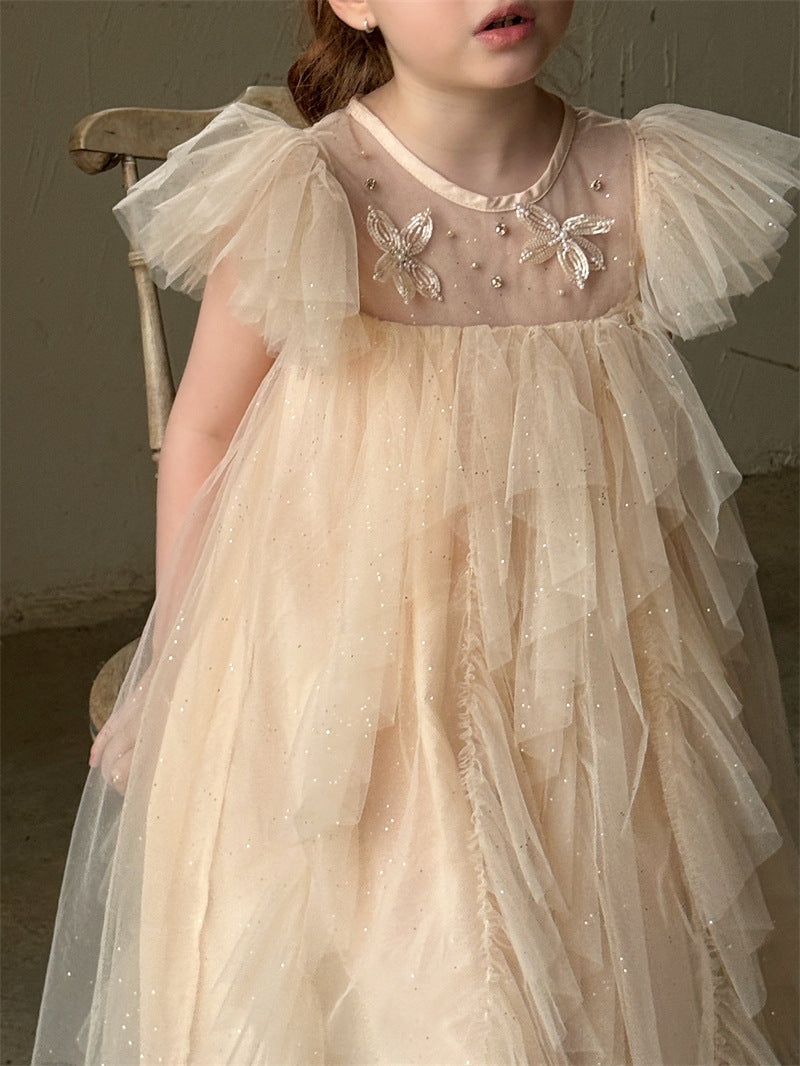 Puff Sleeve Butterfly Mesh Princess Dress バタフライ チュール 半袖ワンピース【mh0012412】 Chengle