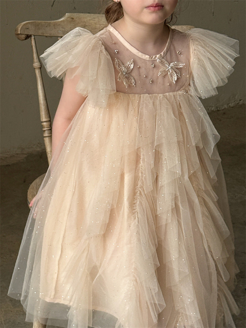 Puff Sleeve Butterfly Mesh Princess Dress バタフライ チュール 半袖ワンピース【mh0012412】 Chengle