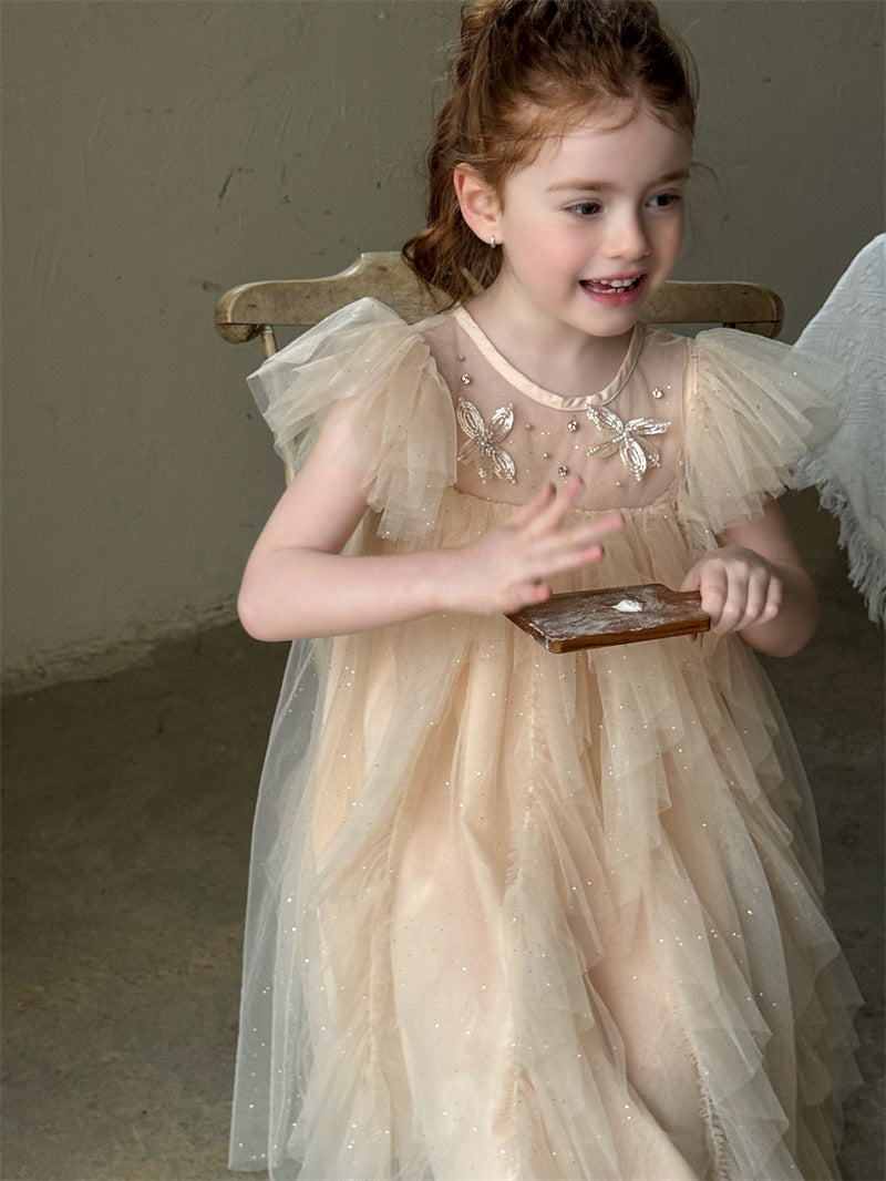 Puff Sleeve Butterfly Mesh Princess Dress バタフライ チュール 半袖ワンピース【mh0012412】 Chengle