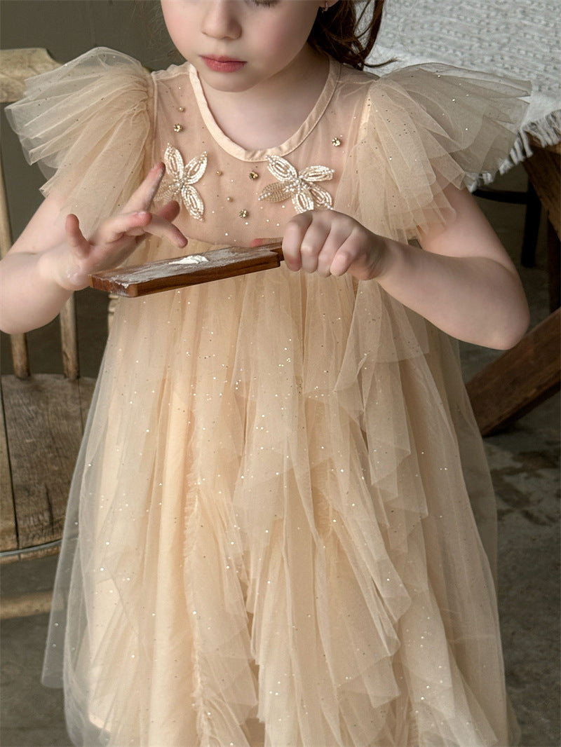Puff Sleeve Butterfly Mesh Princess Dress バタフライ チュール 半袖ワンピース【mh0012412】 Chengle