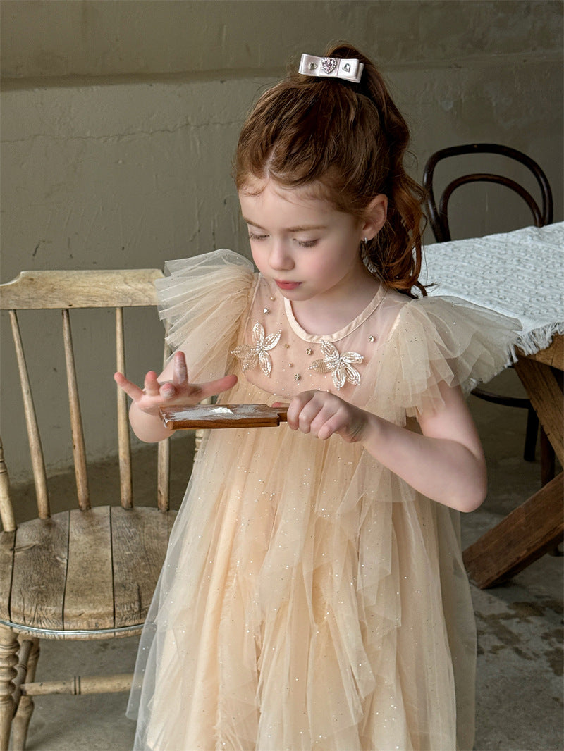 Puff Sleeve Butterfly Mesh Princess Dress バタフライ チュール 半袖ワンピース【mh0012412】 Chengle