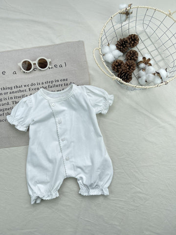 Puff Sleeve Cotton Romper パフスリーブ 半袖ロンパース【mh0012926】 White / 66cm yi nian ni 半袖ロンパース