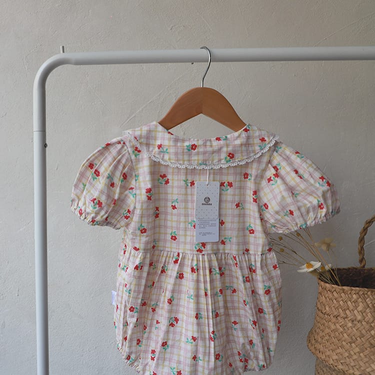Puff Sleeve Floral Lace Collar Bodysuit 半袖ロンパース【mh0012694】 BBAMMA 半袖ロンパース