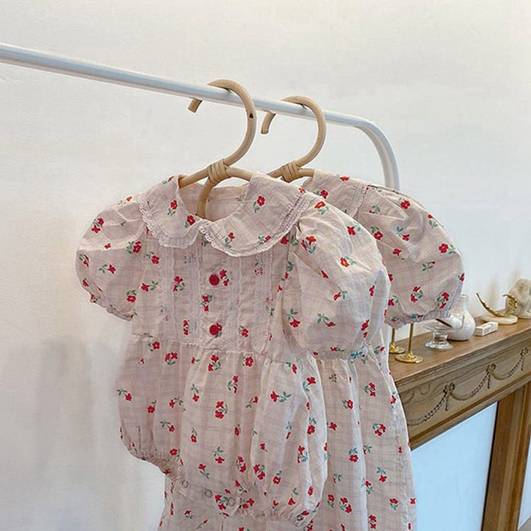 Puff Sleeve Floral Lace Collar Bodysuit 半袖ロンパース【mh0012694】 BBAMMA 半袖ロンパース