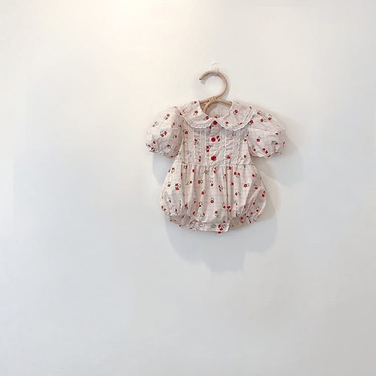 Puff Sleeve Floral Lace Collar Bodysuit 半袖ロンパース【mh0012694】 BBAMMA 半袖ロンパース