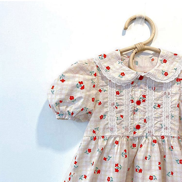 Puff Sleeve Floral Lace Collar Bodysuit 半袖ロンパース【mh0012694】 BBAMMA 半袖ロンパース