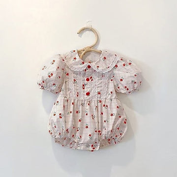 Puff Sleeve Floral Lace Collar Bodysuit 半袖ロンパース【mh0012694】 BBAMMA 半袖ロンパース