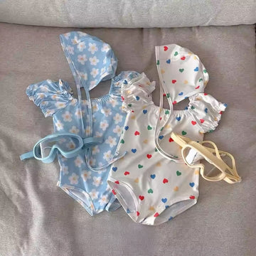 Puff Sleeve Heart Swimwear 半袖水着セット【mh0012931】 yi nian ni ベビー用水着