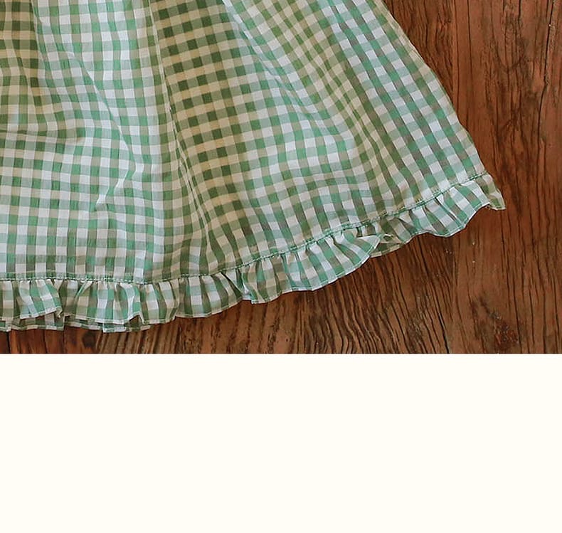 Puff Sleeve Plaid Flower Dress パフスリーブ チェック フラワー ワンピース【mh0001542】 Strawberry Coral 長袖ワンピース