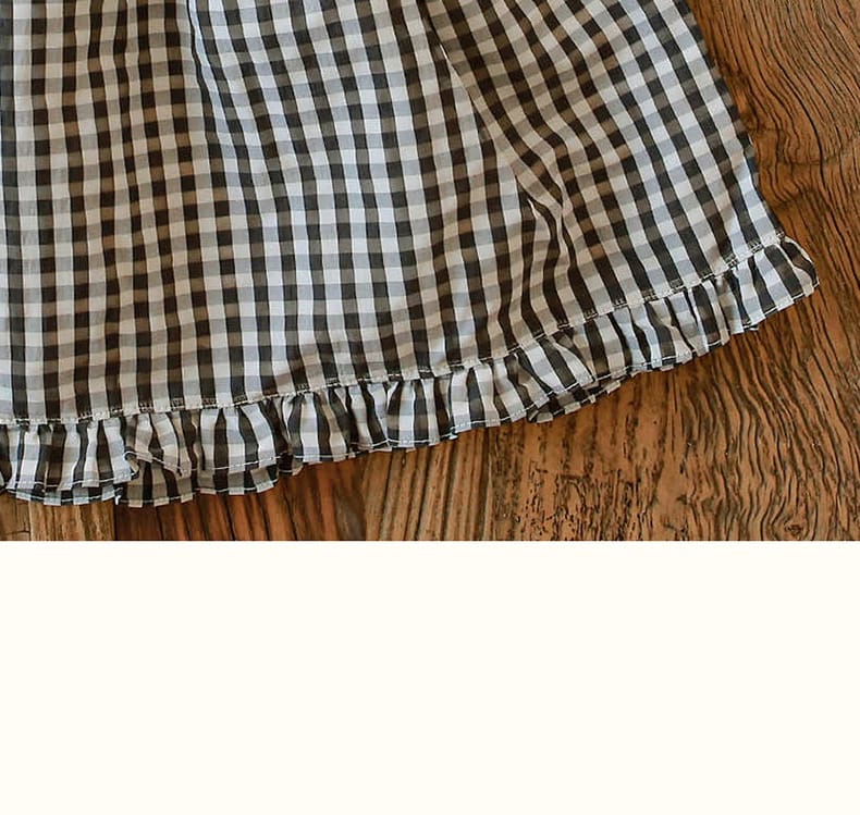 Puff Sleeve Plaid Flower Dress パフスリーブ チェック フラワー ワンピース【mh0001542】 Strawberry Coral 長袖ワンピース