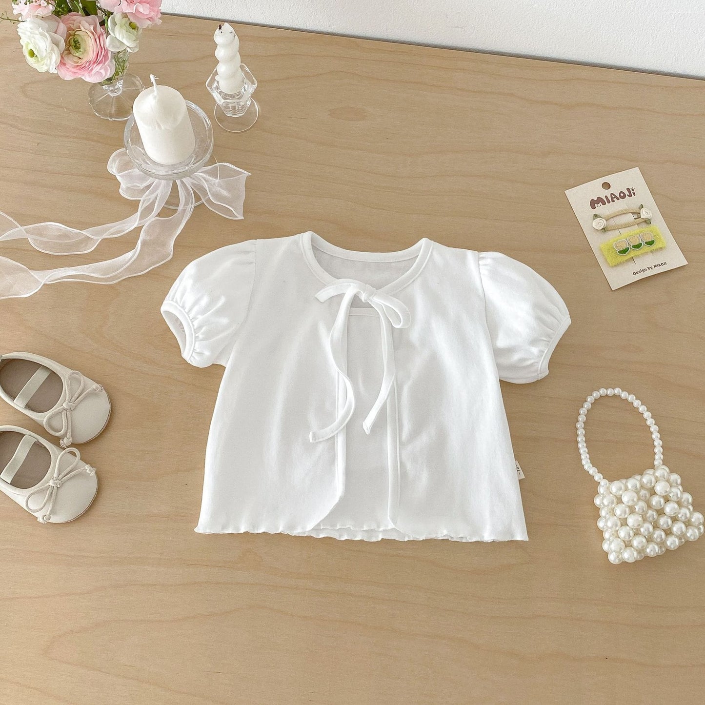Puff Sleeve Ribbon Cami Set パフスリーブ リボン 半袖カーディガン【mh0012705】 angou 半袖セットアップ