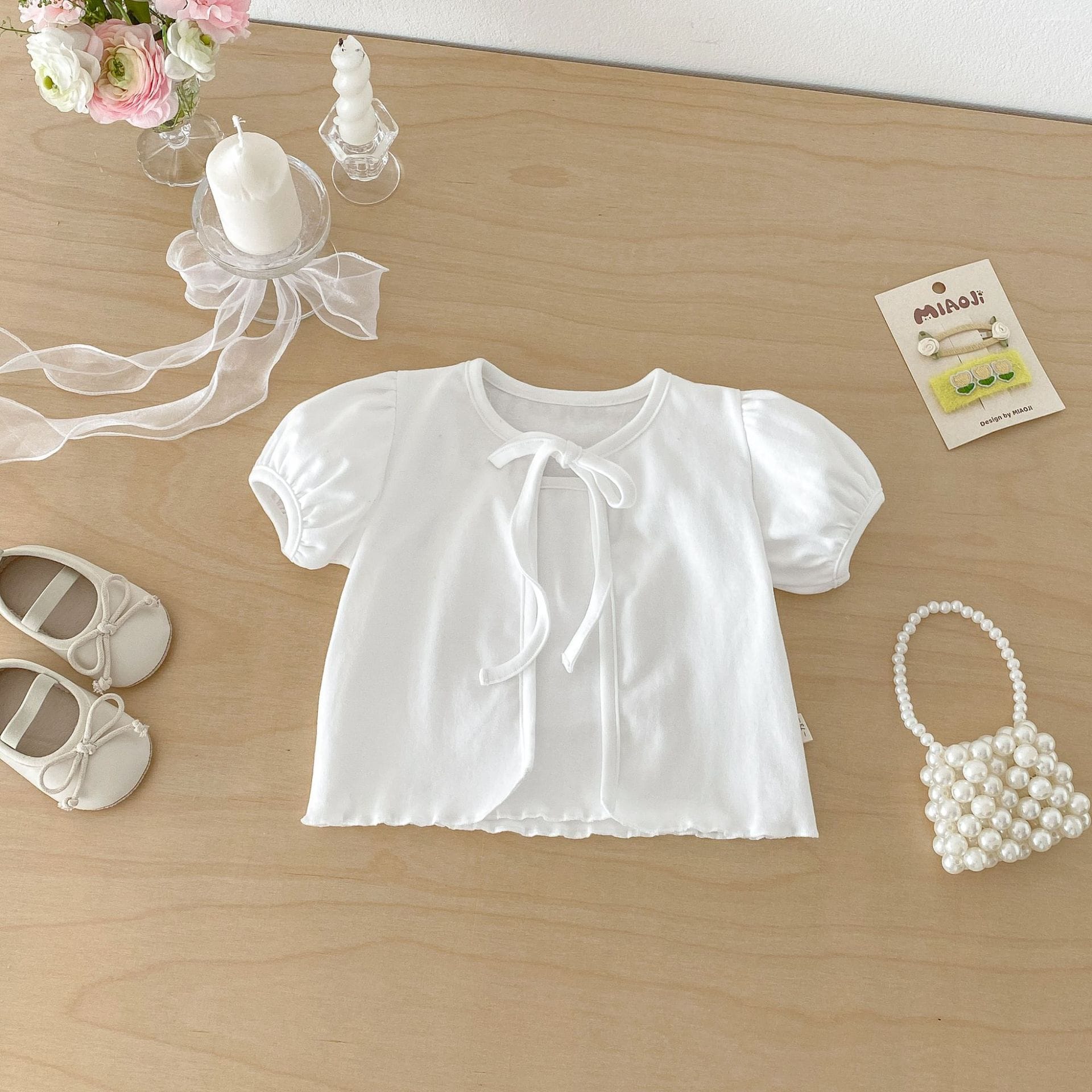 Puff Sleeve Ribbon Cami Set パフスリーブ リボン 半袖カーディガン【mh0012705】 angou 半袖セットアップ